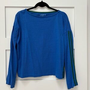 LOFT Kids Long Sleeve Top in Blue with Green Stripes